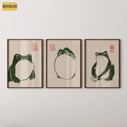 Matsumoto Hoji's Three Frogs Print: Vintage Japanese Woodblock Art