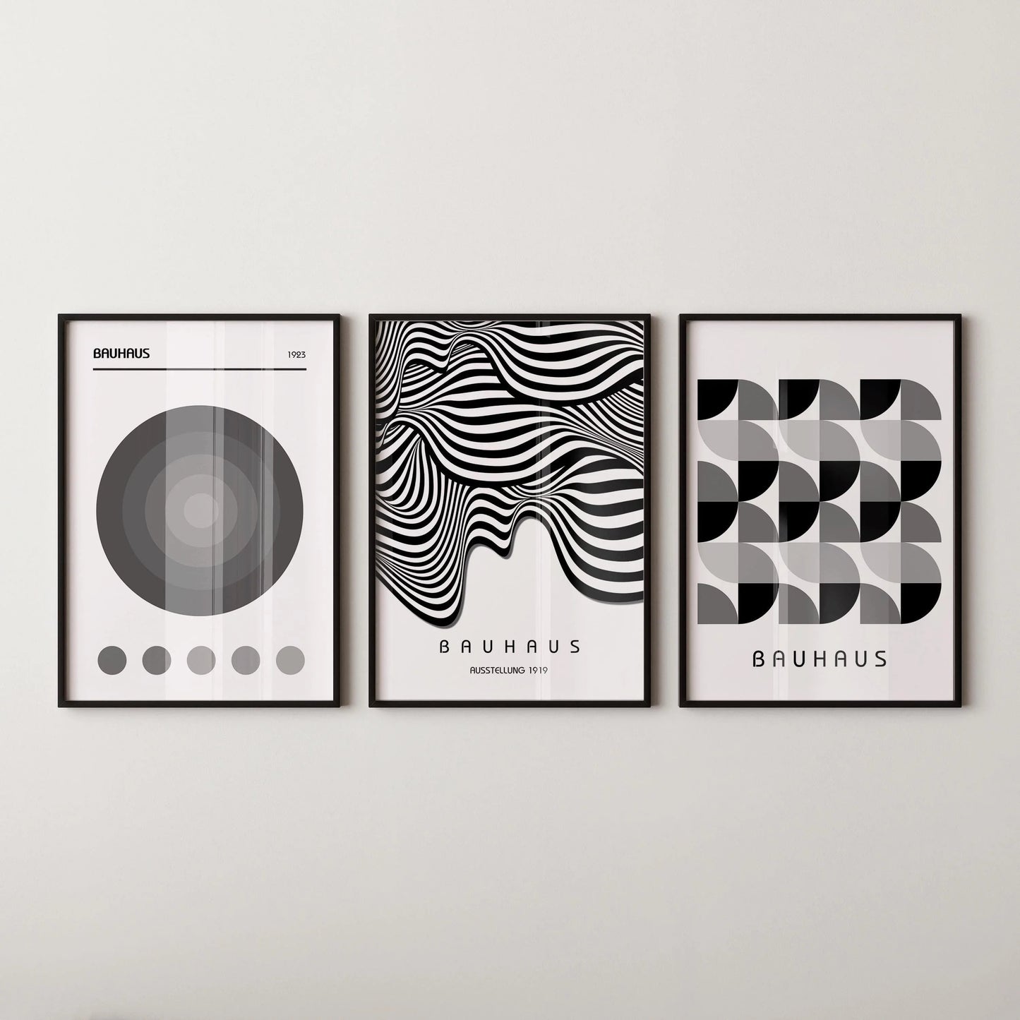 STATEMENT TRIO Neutral Bauhaus | Mid-century Modern Art Available framed or unframed