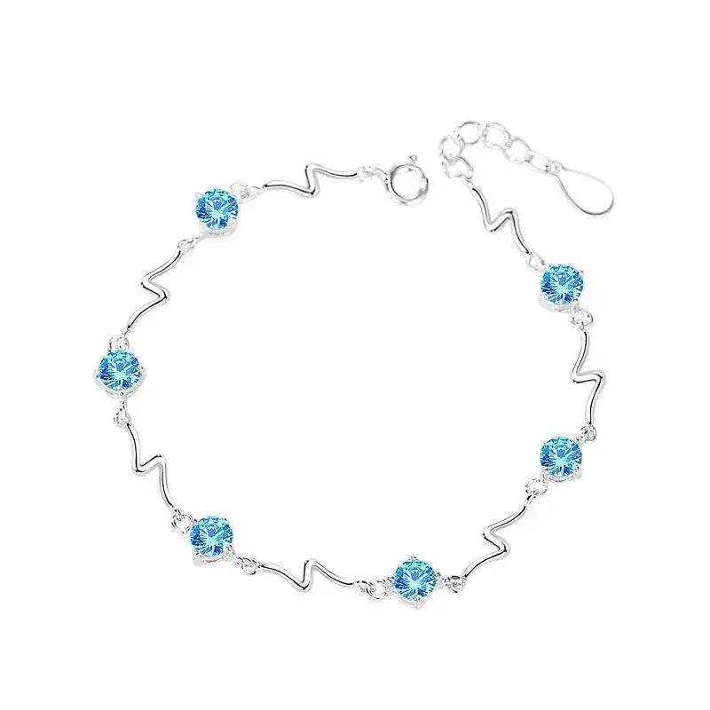 Bracelet en argent sterling en forme de cœur avec cristaux, bracelet éclair en argent pour femme