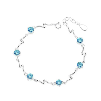 Bracelet en argent sterling en forme de cœur avec cristaux, bracelet éclair en argent pour femme