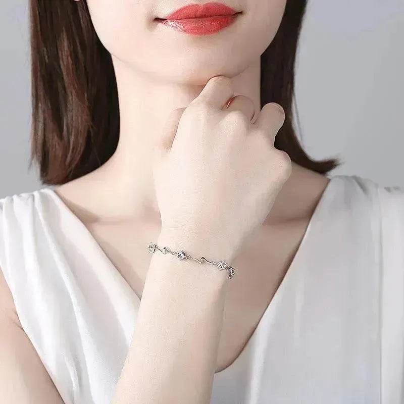 Bracelet en argent sterling en forme de cœur avec cristaux, bracelet éclair en argent pour femme