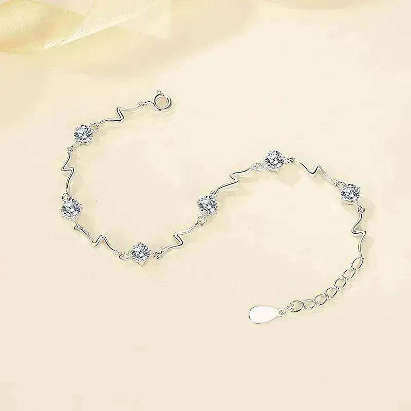 Bracelet en argent sterling en forme de cœur avec cristaux, bracelet éclair en argent pour femme