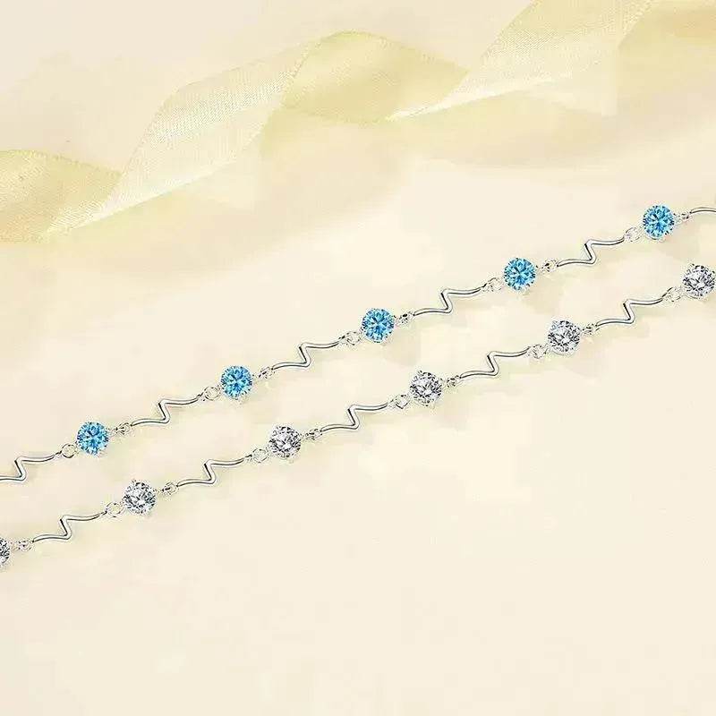 Bracelet en argent sterling en forme de cœur avec cristaux, bracelet éclair en argent pour femme