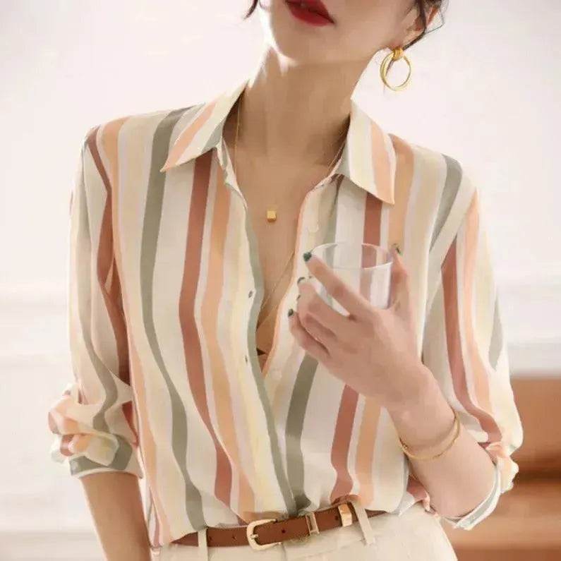 Office Work Striped Shirt Blouse Top For Women