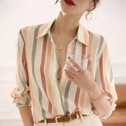 Office Work Striped Shirt Blouse Top For Women