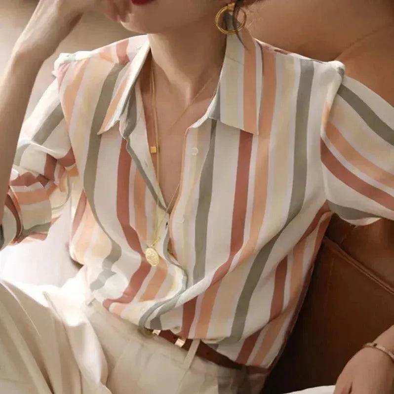 Office Work Striped Shirt Blouse Top For Women