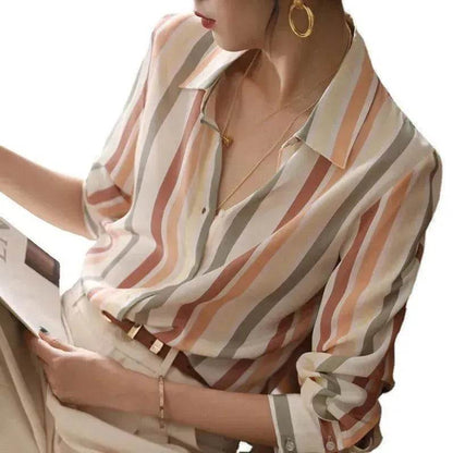 Office Work Striped Shirt Blouse Top For Women