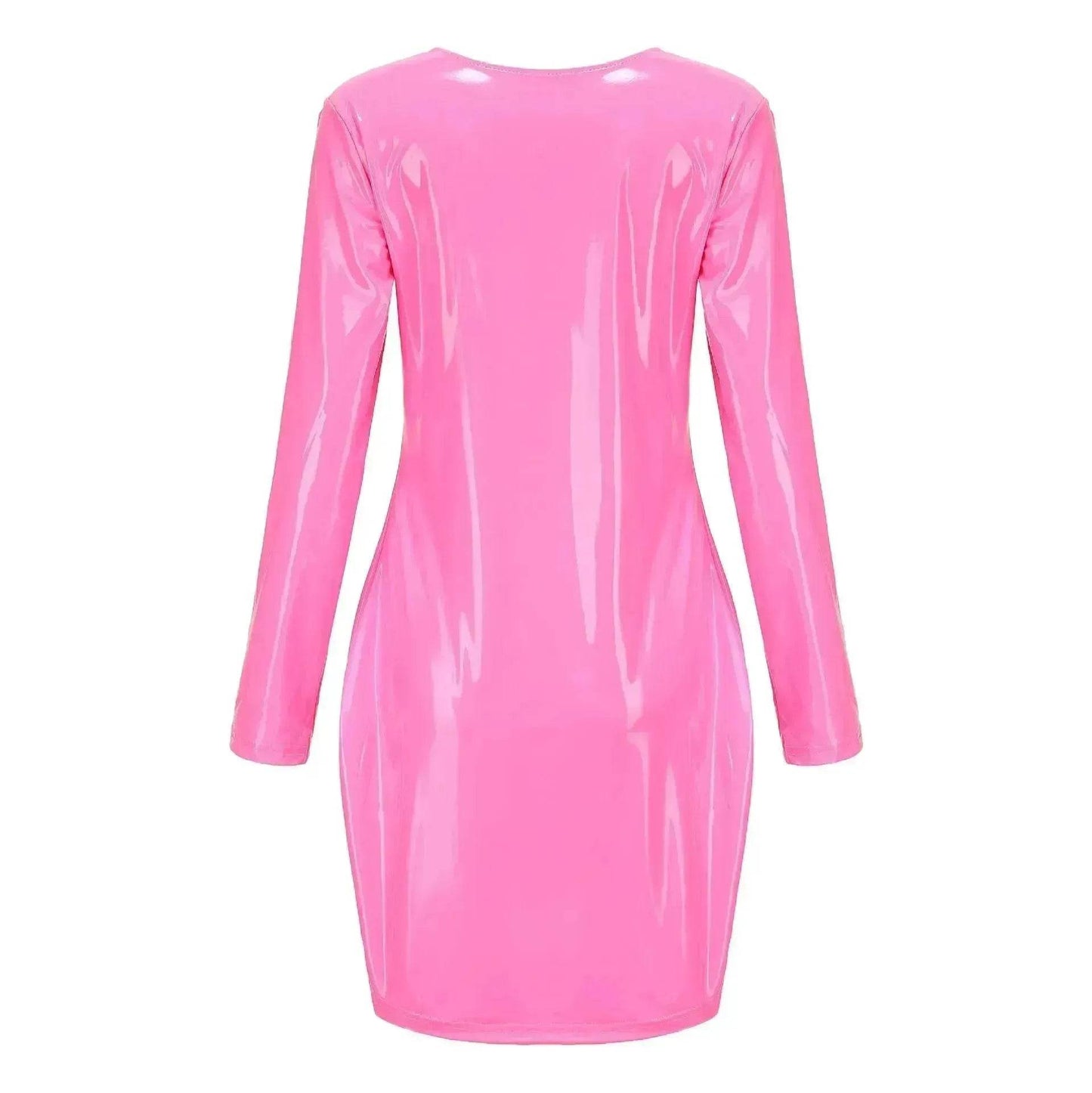 Mini-robe moulante en cuir élégante pour femmes, col en V, fermeture éclair, robe courte de soirée
