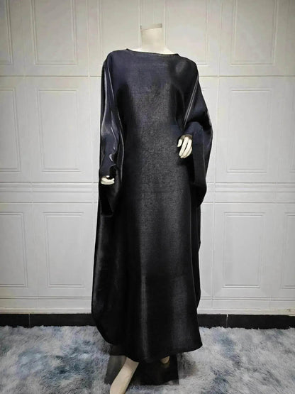 Fashion Satin Waist Muslim Abaya Dress for Arab Dubai Turkey Middle East Women