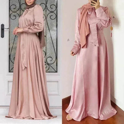 Satin Abaya Dress for Beautiful Muslim Arab Dubai Turkey Middle Eastern Women  Party Abaya