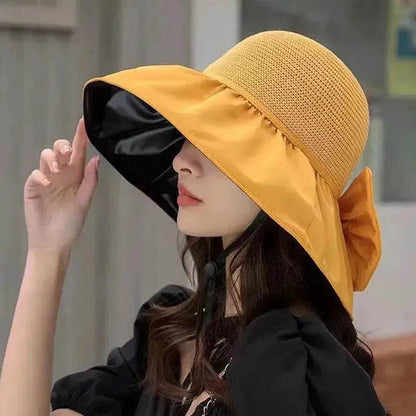 Chapeau de soleil en paille d'été à large bord et grand nœud, chapeau de pêcheur anti-UV, protection solaire et faciale pour l'extérieur