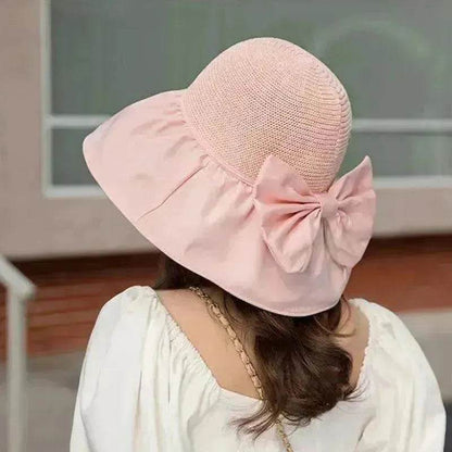 Chapeau de soleil en paille d'été à large bord et grand nœud, chapeau de pêcheur anti-UV, protection solaire et faciale pour l'extérieur