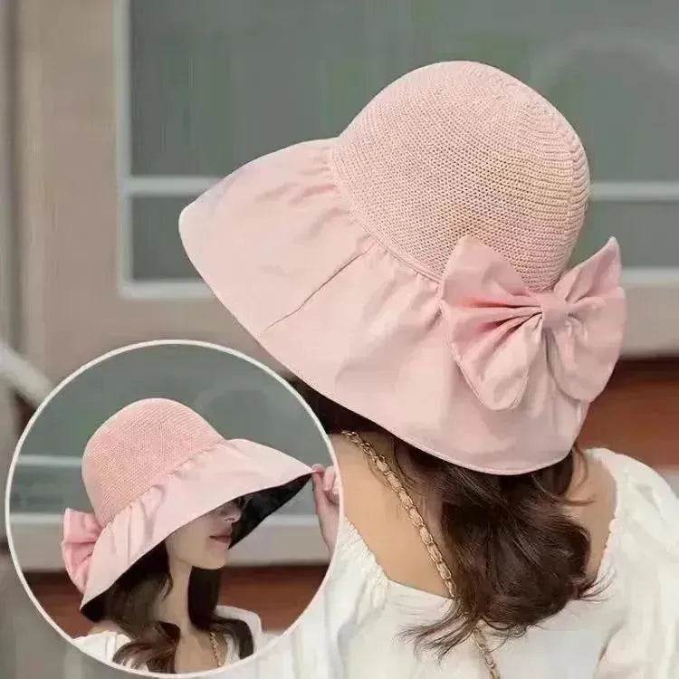 Chapeau de soleil en paille d'été à large bord et grand nœud, chapeau de pêcheur anti-UV, protection solaire et faciale pour l'extérieur