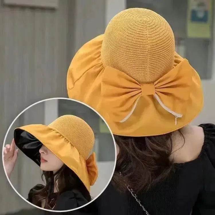 Chapeau de soleil en paille d'été à large bord et grand nœud, chapeau de pêcheur anti-UV, protection solaire et faciale pour l'extérieur