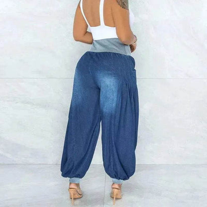 Summer Thin Loose Wide-leg Pants Harem Pants Elastic Waist Denim Trousers Women
