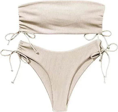 Summer Tube Bikini With Drawstring Design Solid Color Charming Swimsuit For Beach Party Womens Clothing