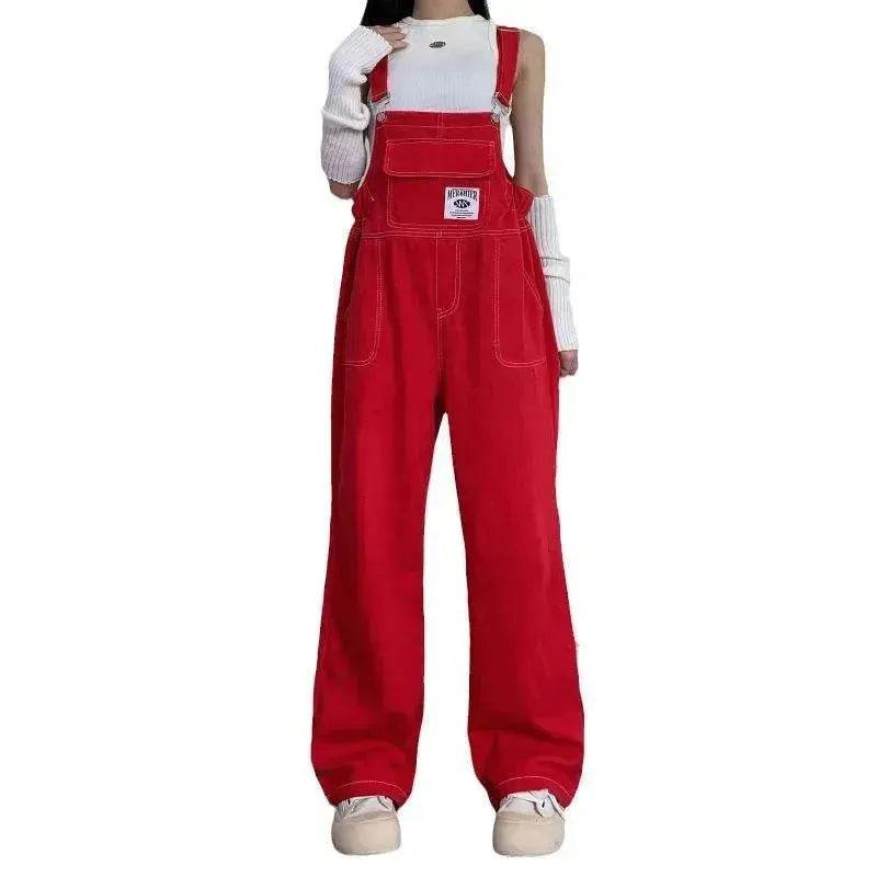 Suspender Pants High Waist Loose Straight Slimming Women