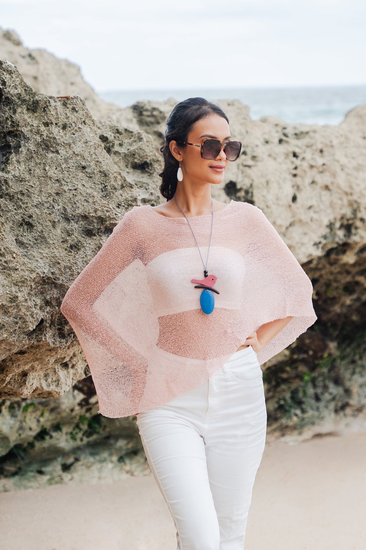 Poncho en tulle transparent - Rose bébé