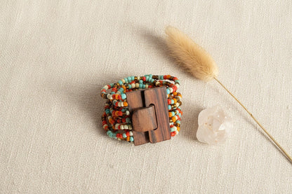 Multi Strand Bracelet with Wooden Clasp