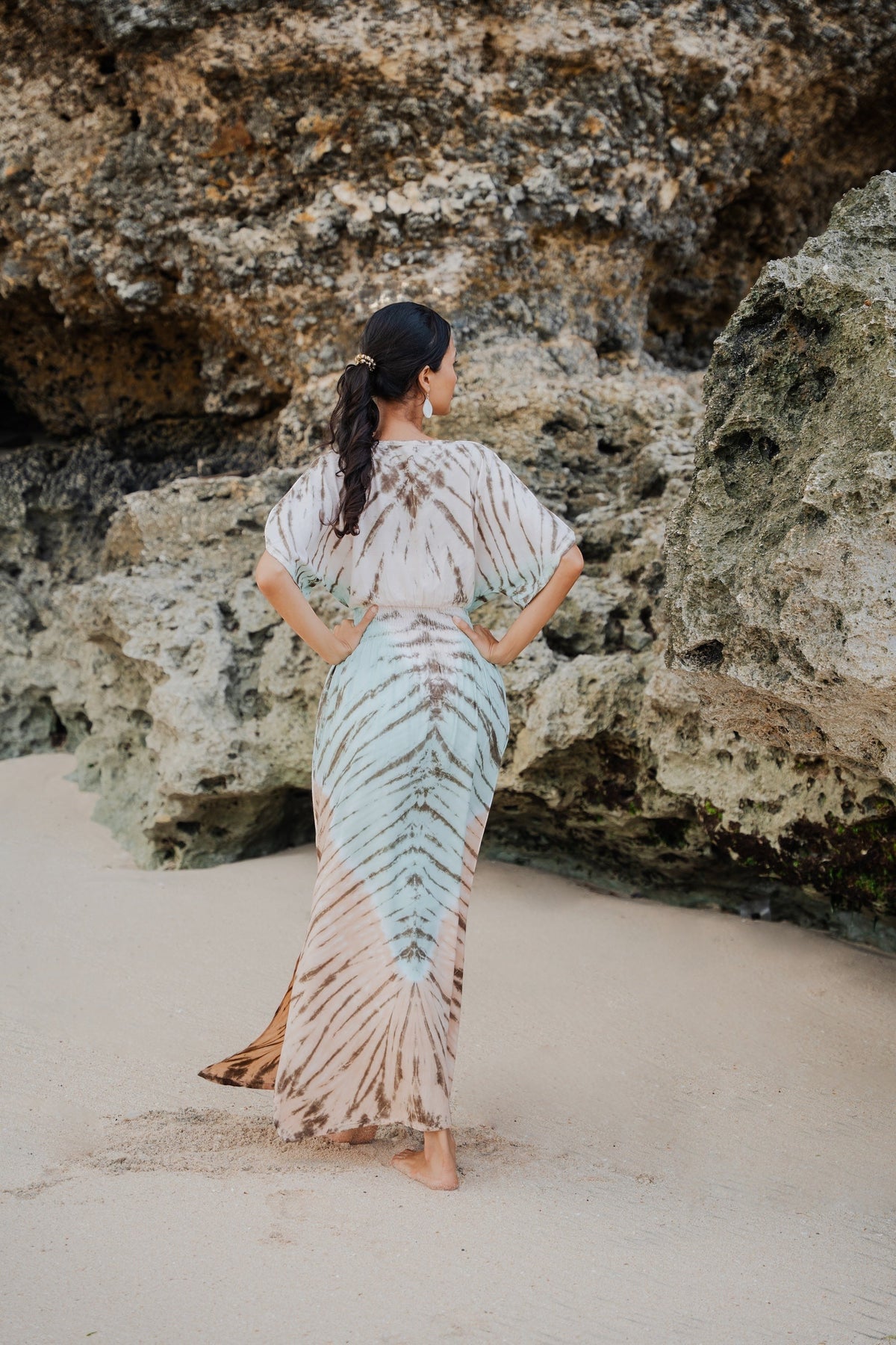 Tie Dye Maxi Dress With V-Neckline