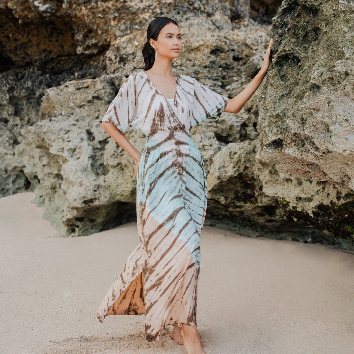 Tie Dye Maxi Dress With V-Neckline