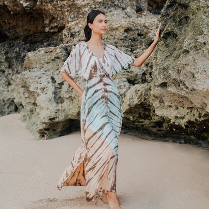 Tie Dye Maxi Dress With V-Neckline