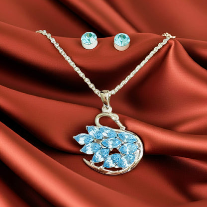 Swan Necklace Pendant & Ear Studs