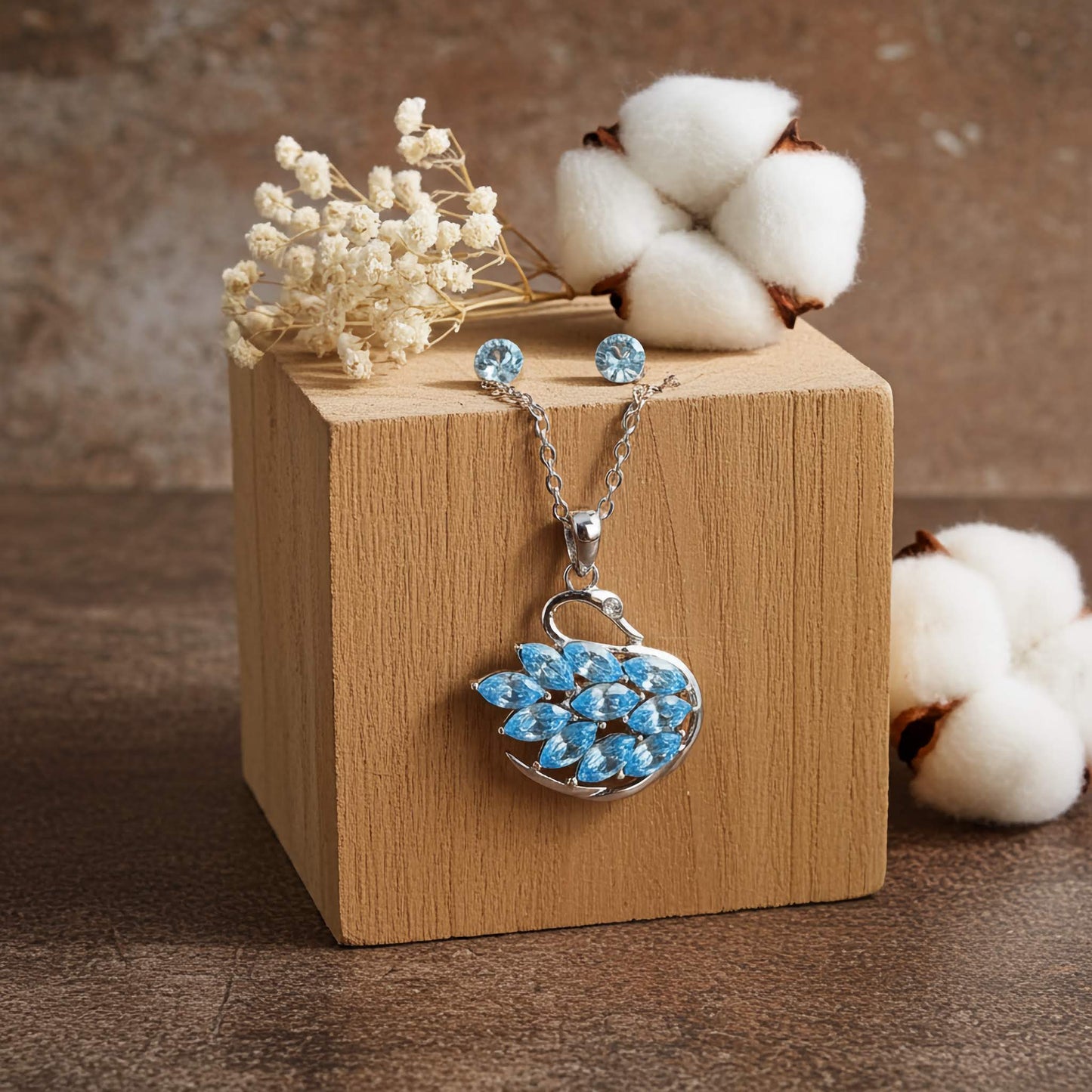Swan Necklace Pendant & Ear Studs