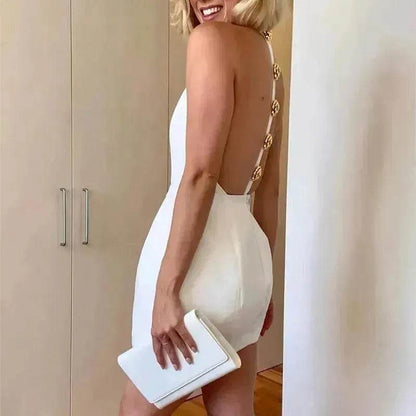 Sweet Sleeveless Backless Dress With Rose Button Design Summer Street Fashion Mini Dresses Women