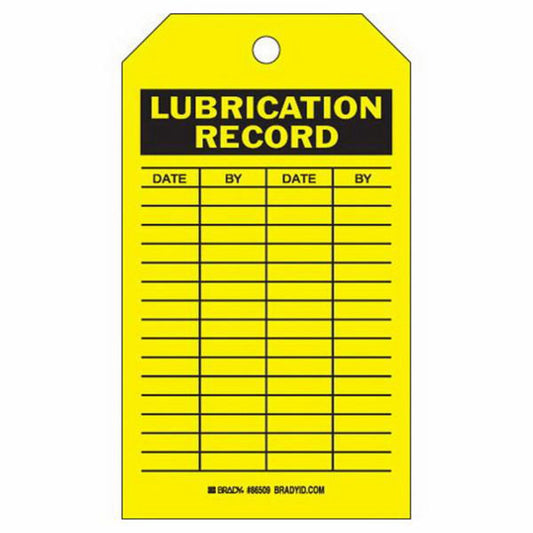 Lubrication Record Tags, Polyester, 4" W x 7" H, English