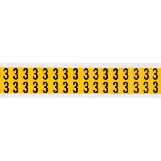Individual Number and Letter Labels, 3, 5/8" H, Black on Yellow