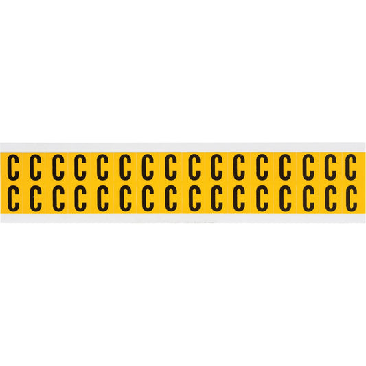 Étiquettes individuelles (chiffres et lettres), C, 5/8" H, noir sur jaune
