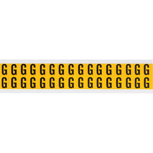 Étiquettes individuelles (chiffres et lettres), G, 5/8 po de haut, noir sur jaune