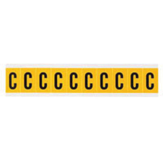 Étiquettes individuelles chiffres et lettres, C, 2,54 cm H, Noir sur jaune