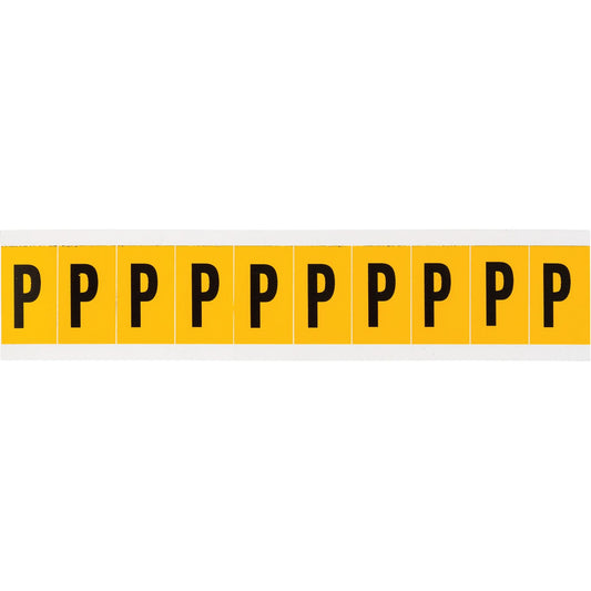 Étiquettes individuelles lettres et chiffres, P, 2,54 cm H, Noir sur jaune