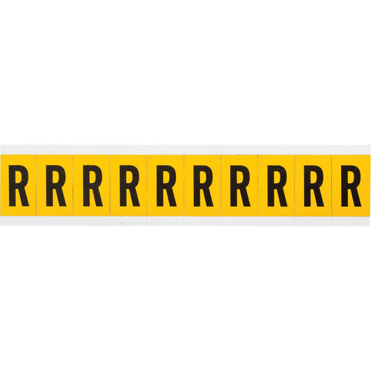 Individual Number & Letter Labels, R, 1" H, Black on Yellow