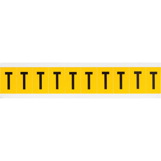 Individual Number & Letter Labels, T, 1" H, Black on Yellow