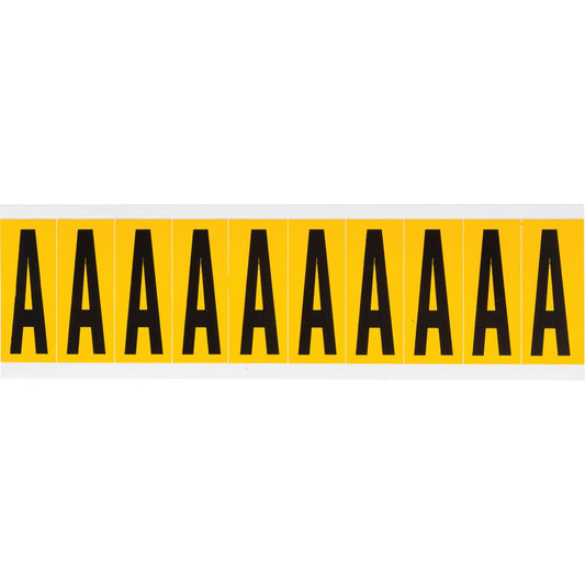 Individual Number and Letter Labels, A, 2" H, Black on Yellow