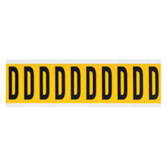 Individual Number and Letter Labels, D, 2" H, Black on Yellow
