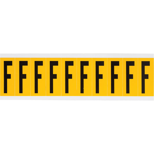 Individual Number and Letter Labels, F, 2" H, Black on Yellow
