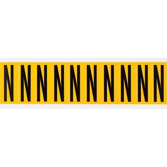 Individual Number & Letter Labels, N, 2" H, Black on Yellow