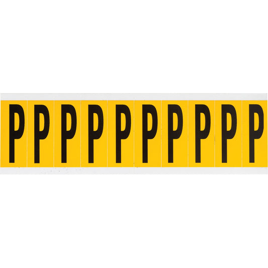 Individual Number & Letter Labels, P, 2" H, Black on Yellow