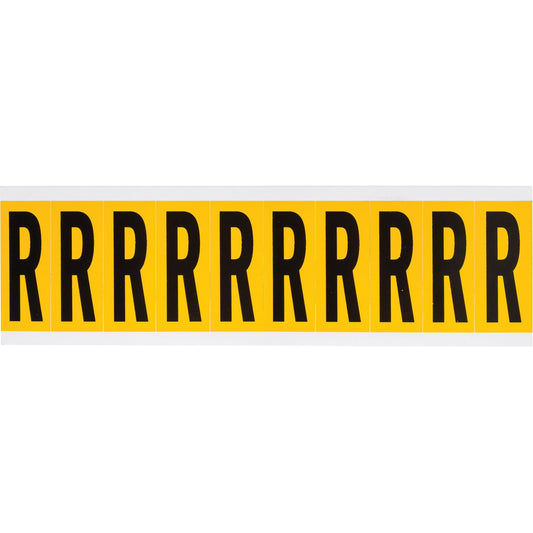 Étiquettes individuelles chiffres et lettres, R, 5 cm H, noir sur jaune