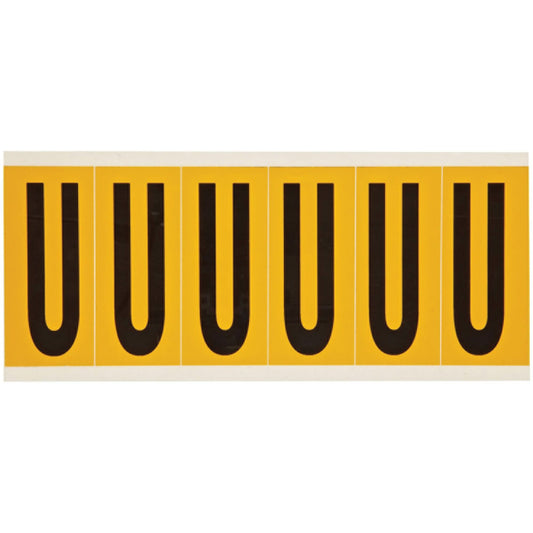 Individual Number & Letter Labels, U, 3" H, Black on Yellow