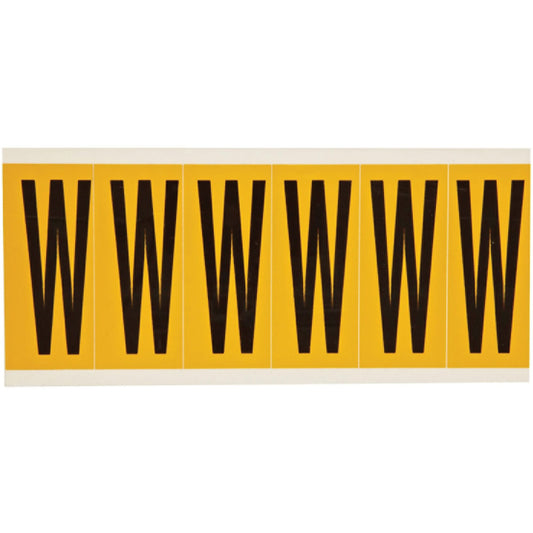 Individual Number & Letter Labels, W, 3" H, Black on Yellow