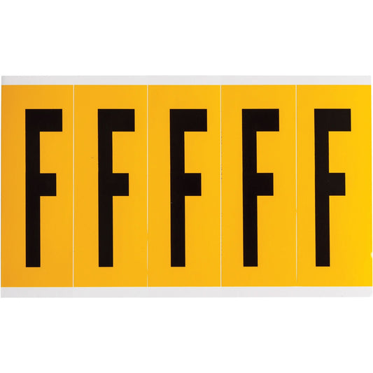 Individual Number and Letter Labels, F, 4" H, Black on Yellow