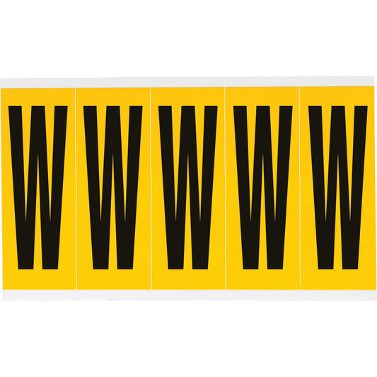 Individual Number & Letter Labels, W, 4" H, Black on Yellow