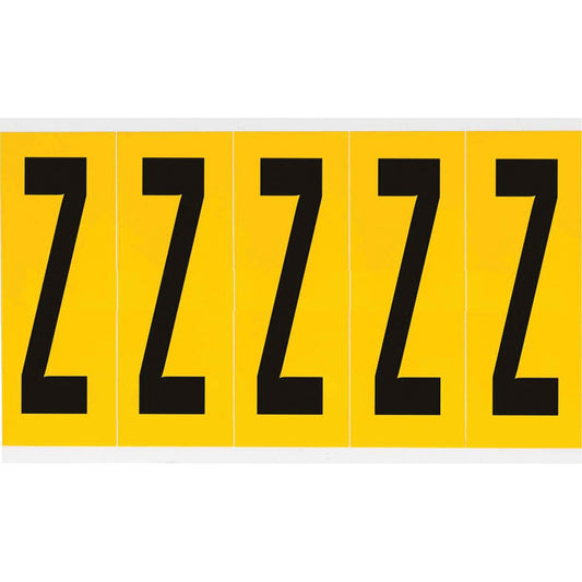 Individual Number & Letter Labels, Z, 4" H, Black on Yellow