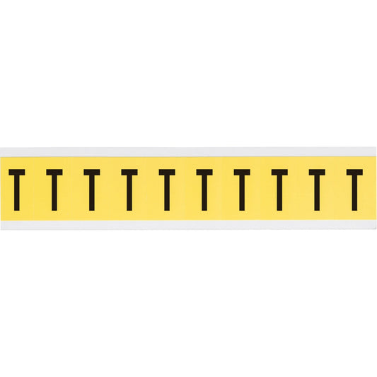 Repositionable Individual Number & Letter Labels, T, 1" H, Black on Yellow