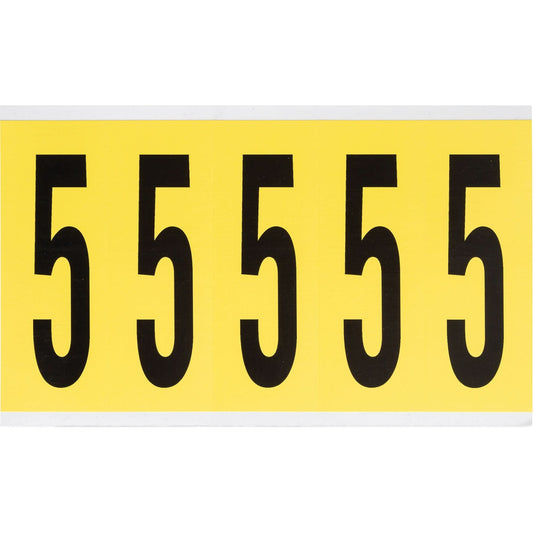 Repositionable Individual Number and Letter Labels, 5, 4" H, Black on Yellow
